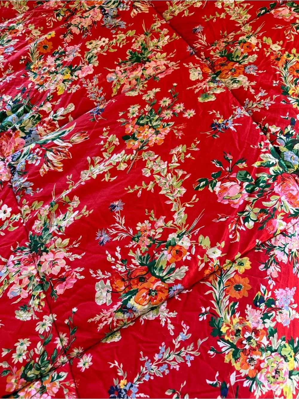 Vintage 90s Ralph Lauren Belle Harbor Queen Comforter.Red with Pink+Blue Floral
